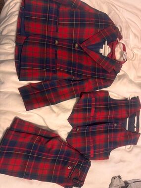 Janie and Jack Red and Navy Plaid Kids Matching Set